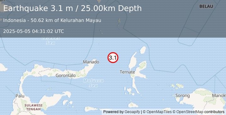 Earthquake MOLUCCA SEA (3.1 m) (2025-05-05 04:31:02 UTC)
