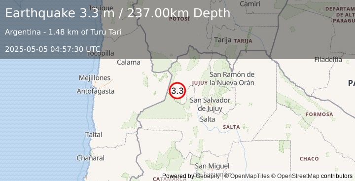 Earthquake ANTOFAGASTA, CHILE (3.3 ml) (2025-05-05 04:57:12 UTC)