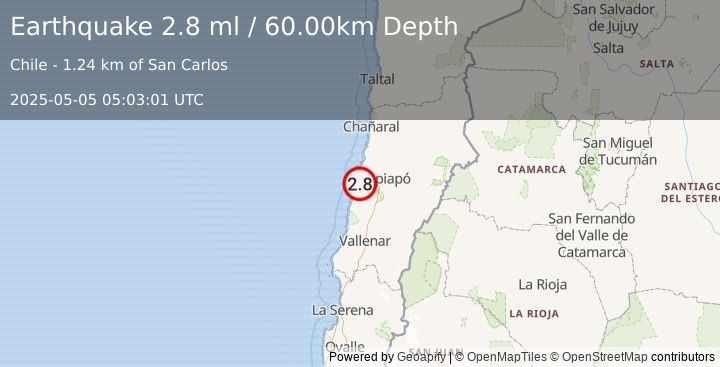 Earthquake ATACAMA, CHILE (2.8 ml) (2025-05-05 05:03:01 UTC)