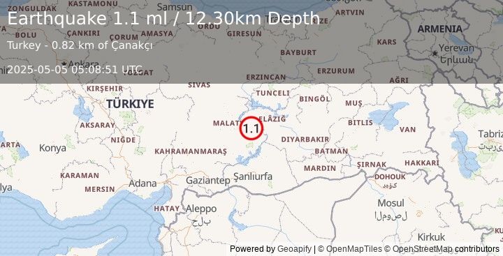 Earthquake EASTERN TURKEY (1.1 ml) (2025-05-05 05:08:51 UTC)