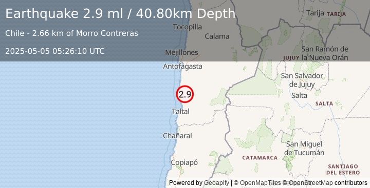 Earthquake ANTOFAGASTA, CHILE (2.9 ml) (2025-05-05 05:26:10 UTC)