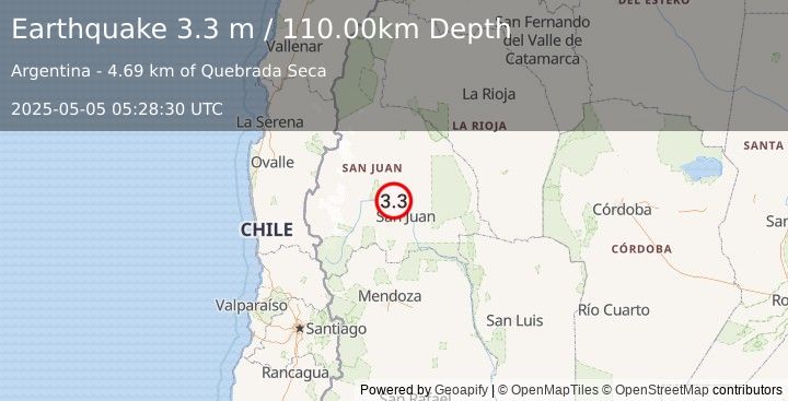 Earthquake SAN JUAN, ARGENTINA (3.3 m) (2025-05-05 05:28:30 UTC)
