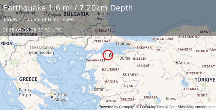 Earthquake WESTERN TURKEY (1.6 ml) (2025-05-05 05:22:52 UTC)