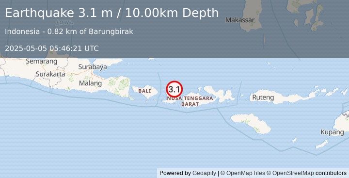 Earthquake LOMBOK REGION, INDONESIA (3.1 m) (2025-05-05 05:46:21 UTC)