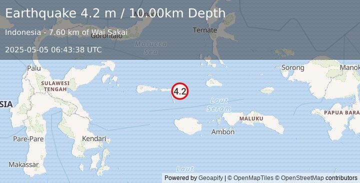 Earthquake KEPULAUAN SULA, INDONESIA (4.2 m) (2025-05-05 06:43:38 UTC)
