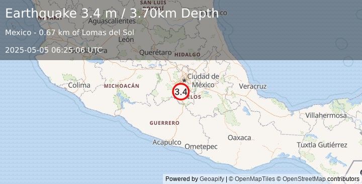 Earthquake MORELOS, MEXICO (3.4 m) (2025-05-05 06:25:06 UTC)