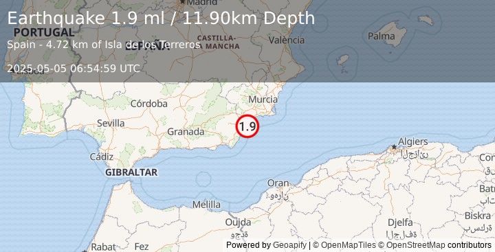 Earthquake SPAIN (1.9 ml) (2025-05-05 06:54:59 UTC)