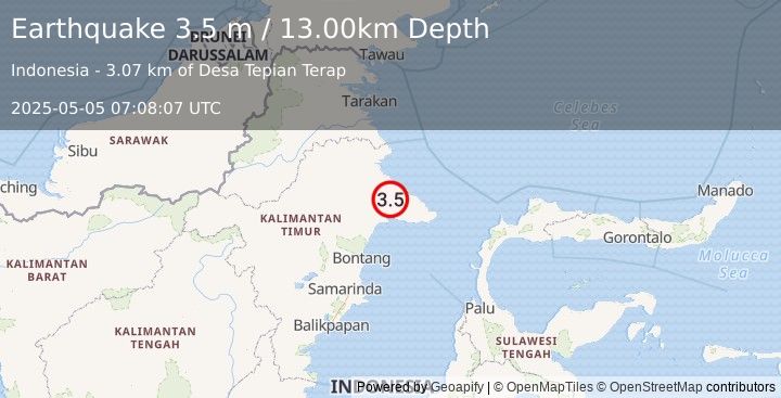 Earthquake KALIMANTAN, INDONESIA (3.5 m) (2025-05-05 07:08:07 UTC)