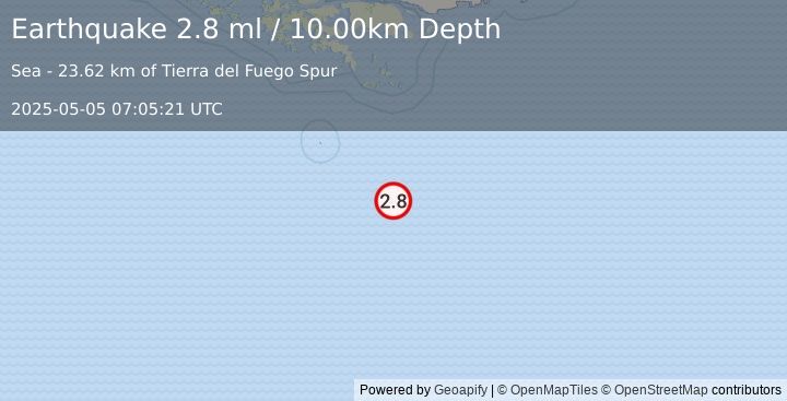 Earthquake DRAKE PASSAGE (2.8 ml) (2025-05-05 07:05:21 UTC)