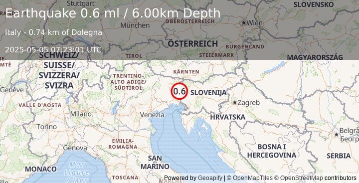 Earthquake NORTHERN ITALY (0.6 ml) (2025-05-05 07:23:01 UTC)