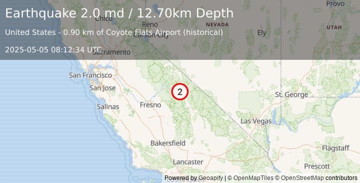 Earthquake CENTRAL CALIFORNIA (2.0 md) (2025-05-05 08:12:34 UTC)