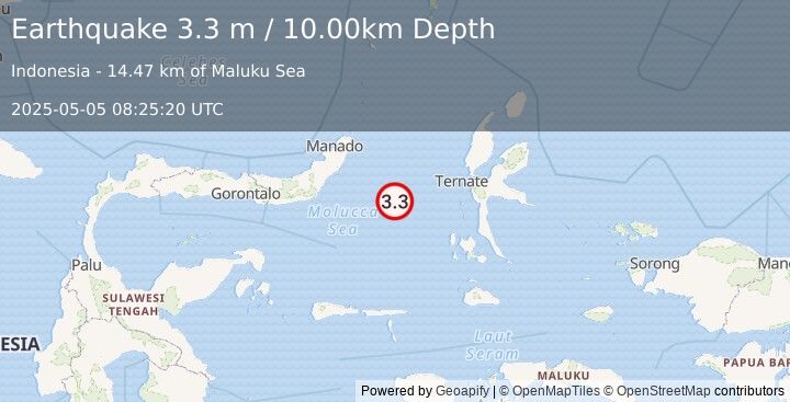 Earthquake MOLUCCA SEA (3.3 m) (2025-05-05 08:25:20 UTC)