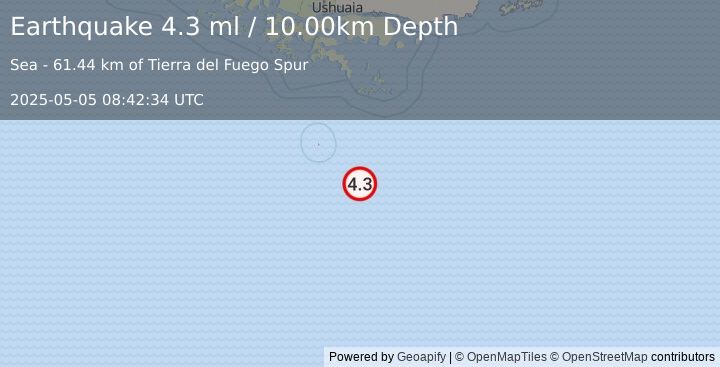 Earthquake DRAKE PASSAGE (4.3 ml) (2025-05-05 08:42:34 UTC)