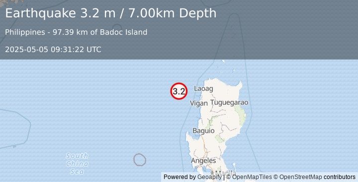 Earthquake PHILIPPINE ISLANDS REGION (3.2 m) (2025-05-05 09:31:22 UTC)