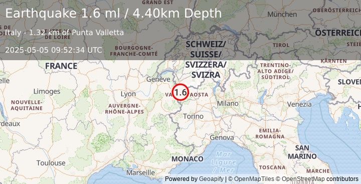 Earthquake NORTHERN ITALY (1.6 ml) (2025-05-05 09:52:34 UTC)