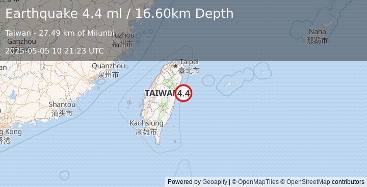 Earthquake TAIWAN (4.4 ml) (2025-05-05 10:21:23 UTC)