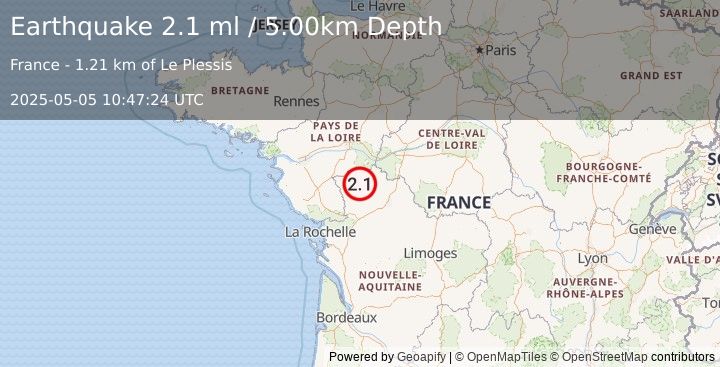 Earthquake FRANCE (2.1 ml) (2025-05-05 10:47:24 UTC)
