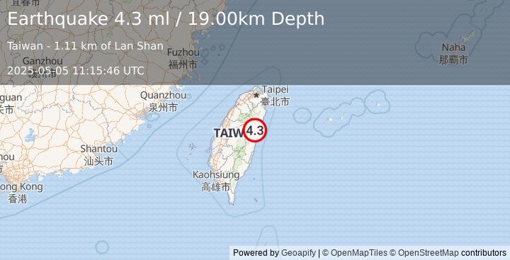 Earthquake TAIWAN (4.3 ml) (2025-05-05 11:15:46 UTC)