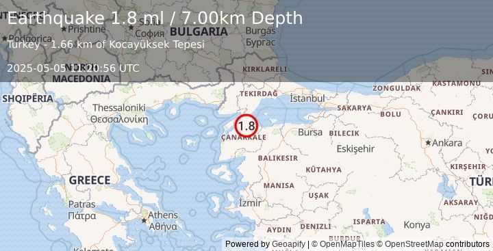 Earthquake WESTERN TURKEY (1.8 ml) (2025-05-05 11:20:56 UTC)