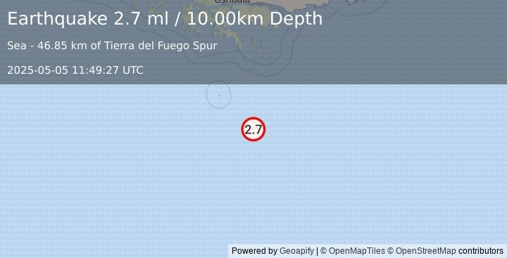 Earthquake DRAKE PASSAGE (2.7 ml) (2025-05-05 11:49:27 UTC)