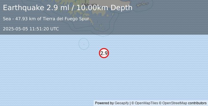 Earthquake DRAKE PASSAGE (2.9 ml) (2025-05-05 11:51:20 UTC)