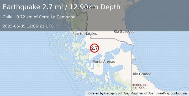 Earthquake MAGALLANES, CHILE (2.7 ml) (2025-05-05 12:06:21 UTC)