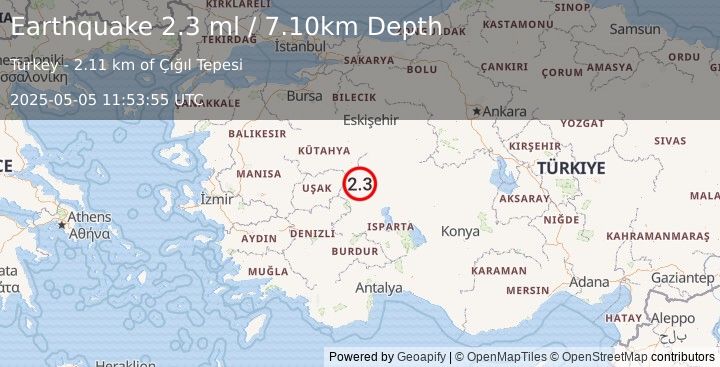 Earthquake WESTERN TURKEY (2.3 ml) (2025-05-05 11:53:55 UTC)
