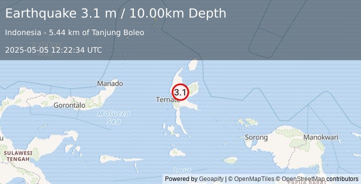 Earthquake HALMAHERA, INDONESIA (3.1 m) (2025-05-05 12:22:34 UTC)