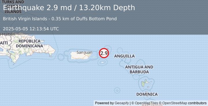 Earthquake VIRGIN ISLANDS REGION (2.9 md) (2025-05-05 12:13:54 UTC)