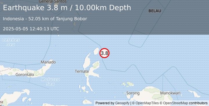 Earthquake HALMAHERA, INDONESIA (3.8 m) (2025-05-05 12:40:13 UTC)