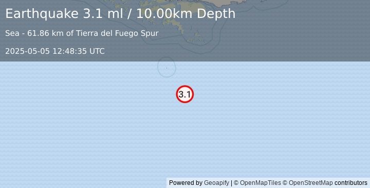 Earthquake DRAKE PASSAGE (3.1 ml) (2025-05-05 12:48:35 UTC)