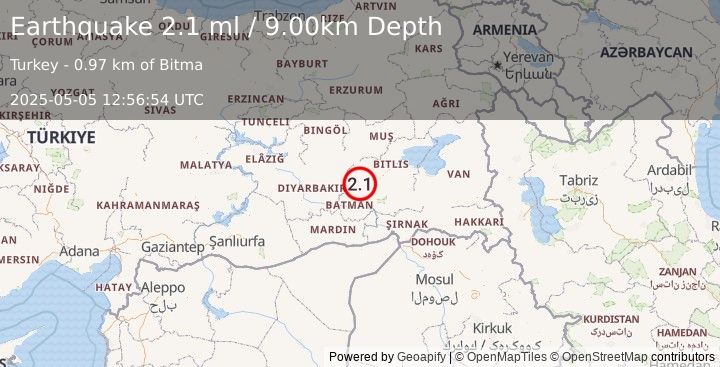 Earthquake EASTERN TURKEY (2.1 ml) (2025-05-05 12:56:54 UTC)