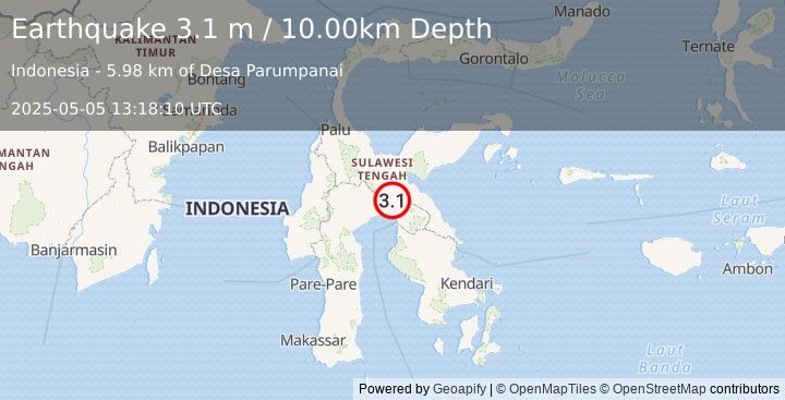 Earthquake SULAWESI, INDONESIA (3.1 m) (2025-05-05 13:18:10 UTC)