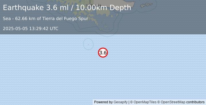Earthquake DRAKE PASSAGE (3.6 ml) (2025-05-05 13:29:42 UTC)