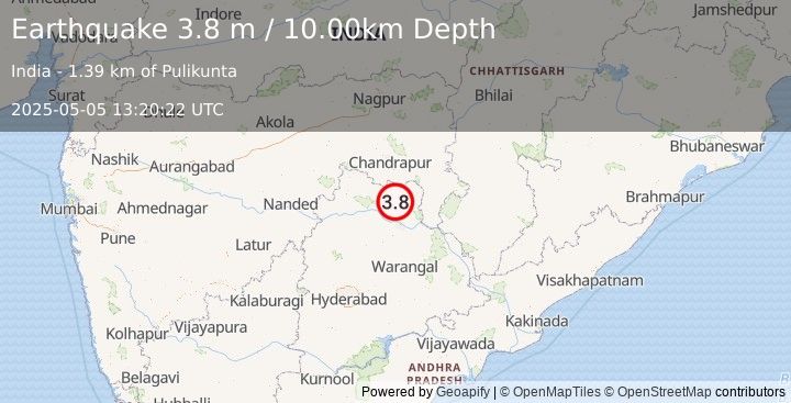 Earthquake MAHARASHTRA-ANDH. PRADESH, INDIA (3.8 m) (2025-05-05 13:20:22 UTC)