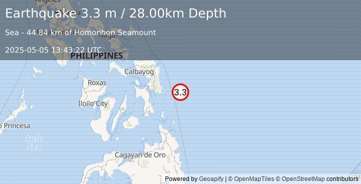 Earthquake PHILIPPINE ISLANDS REGION (3.3 m) (2025-05-05 13:43:22 UTC)