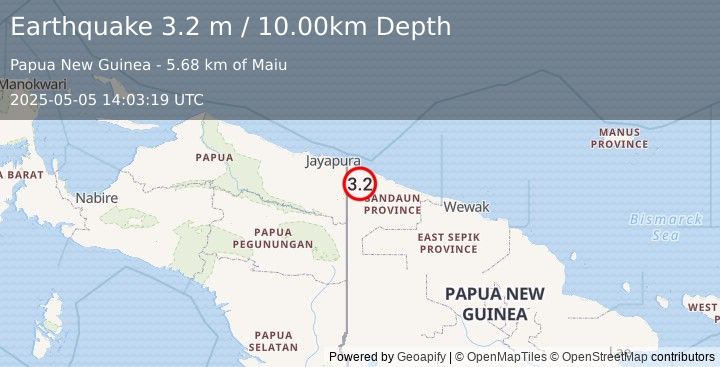 Earthquake NEW GUINEA, PAPUA NEW GUINEA (3.2 m) (2025-05-05 14:03:19 UTC)