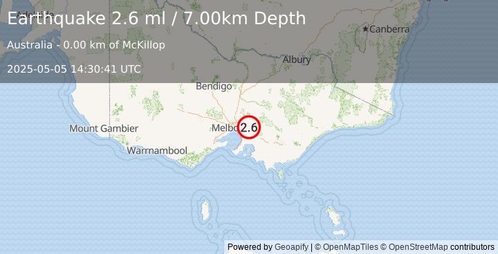 Earthquake NEAR S.E. COAST OF AUSTRALIA (2.6 ml) (2025-05-05 14:30:41 UTC)