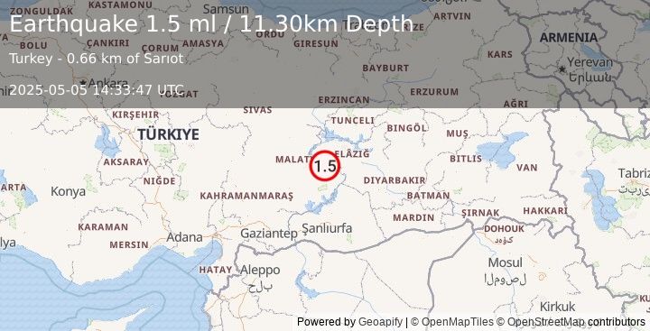 Earthquake EASTERN TURKEY (1.5 ml) (2025-05-05 14:33:47 UTC)