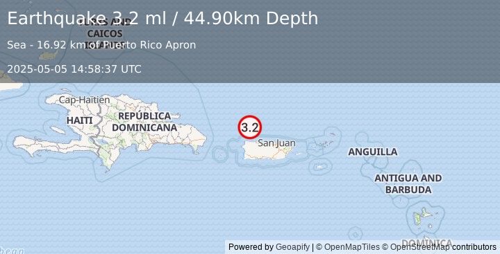 Earthquake PUERTO RICO REGION (3.2 ml) (2025-05-05 14:58:37 UTC)