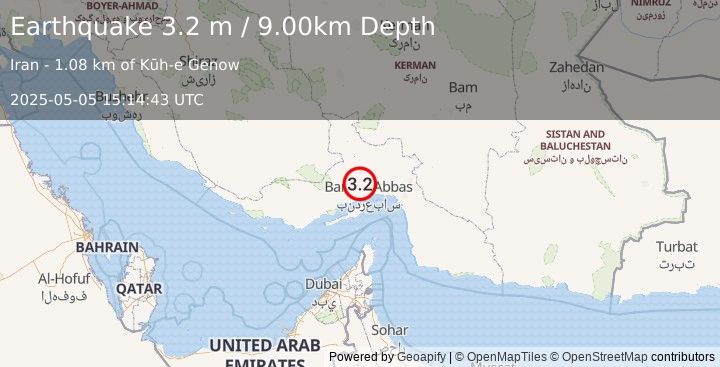 Earthquake SOUTHERN IRAN (3.2 m) (2025-05-05 15:14:43 UTC)