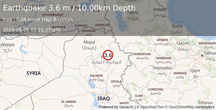 Earthquake IRAQ (3.6 m) (2025-05-05 15:21:37 UTC)