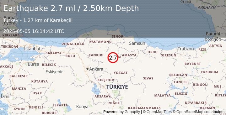 Earthquake CENTRAL TURKEY (2.7 ml) (2025-05-05 16:14:42 UTC)