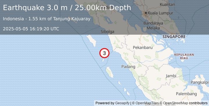 Earthquake NIAS REGION, INDONESIA (3.0 m) (2025-05-05 16:19:20 UTC)
