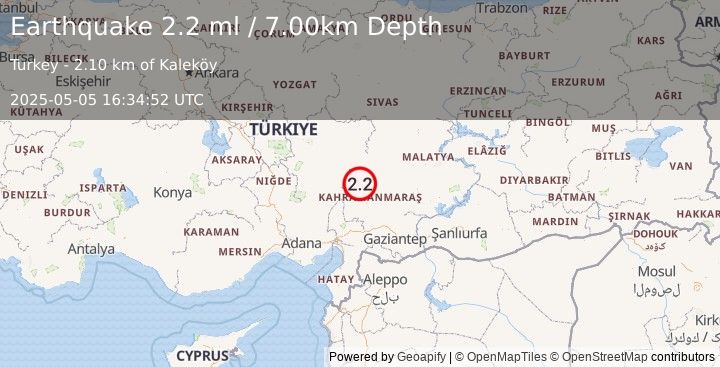 Earthquake CENTRAL TURKEY (2.2 ml) (2025-05-05 16:34:53 UTC)