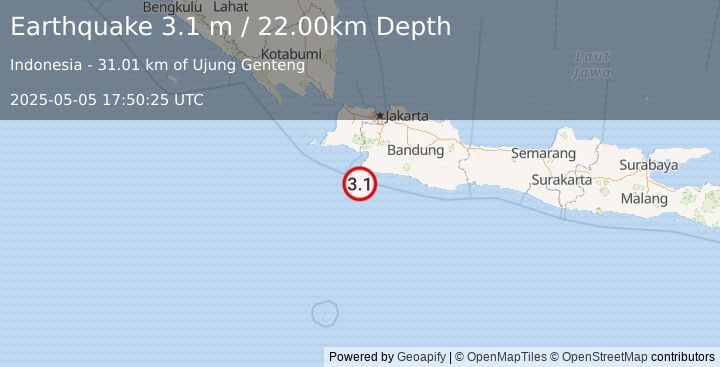 Earthquake JAVA, INDONESIA (3.1 m) (2025-05-05 17:50:25 UTC)