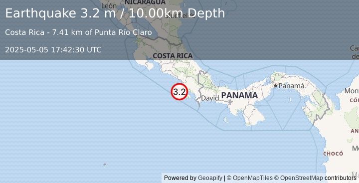 Earthquake COSTA RICA (3.2 m) (2025-05-05 17:42:30 UTC)