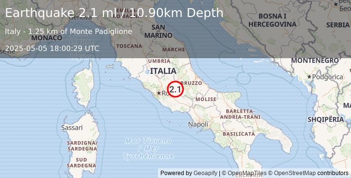 Earthquake CENTRAL ITALY (2.1 ml) (2025-05-05 18:00:29 UTC)
