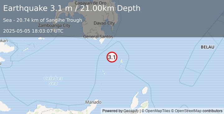 Earthquake KEPULAUAN TALAUD, INDONESIA (3.1 m) (2025-05-05 18:03:07 UTC)