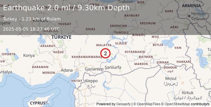 Earthquake EASTERN TURKEY (2.0 ml) (2025-05-05 18:27:46 UTC)
